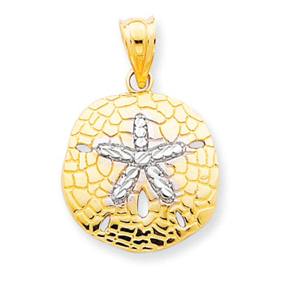 14K Gold Rhodium Polished Diamond-cut Sand Dollar Pendant Necklace — Google Merchant 1200px primary