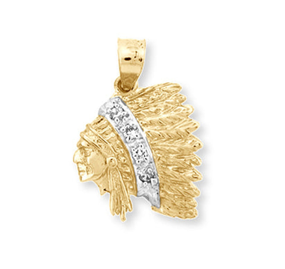 Gold Indian Chief Head CZ Pendant Necklace — Google Merchant 1200px primary