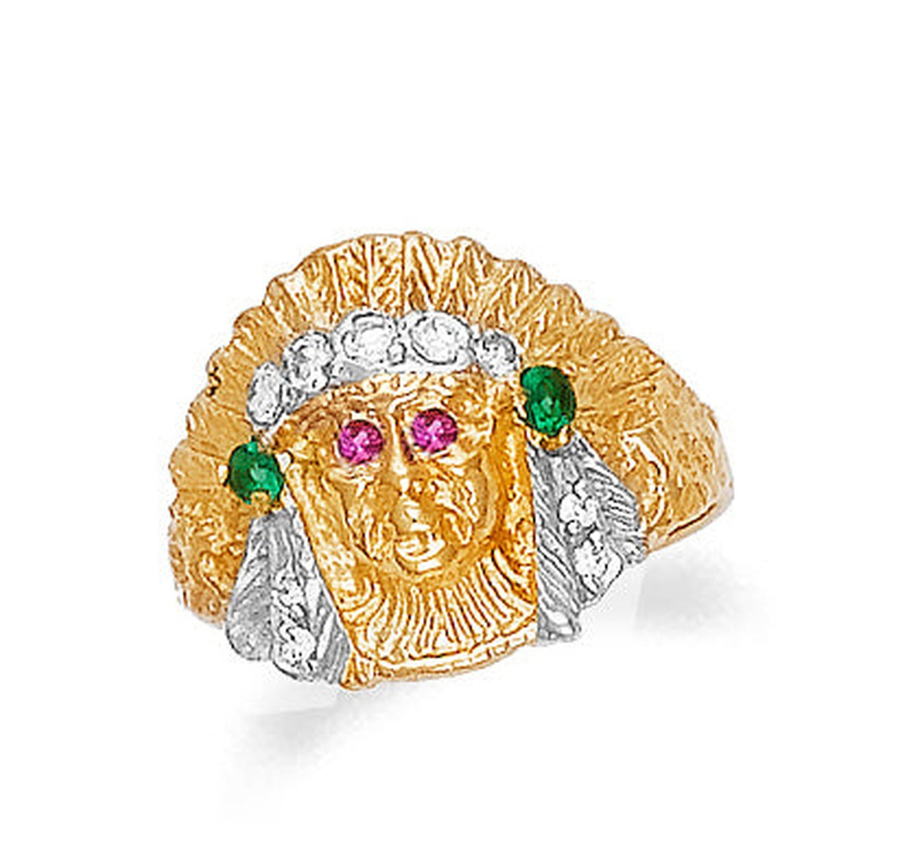 Gold Indian Head Men's Ring with Ruby and Emerald (4655) — Google Merchant 1200px primary