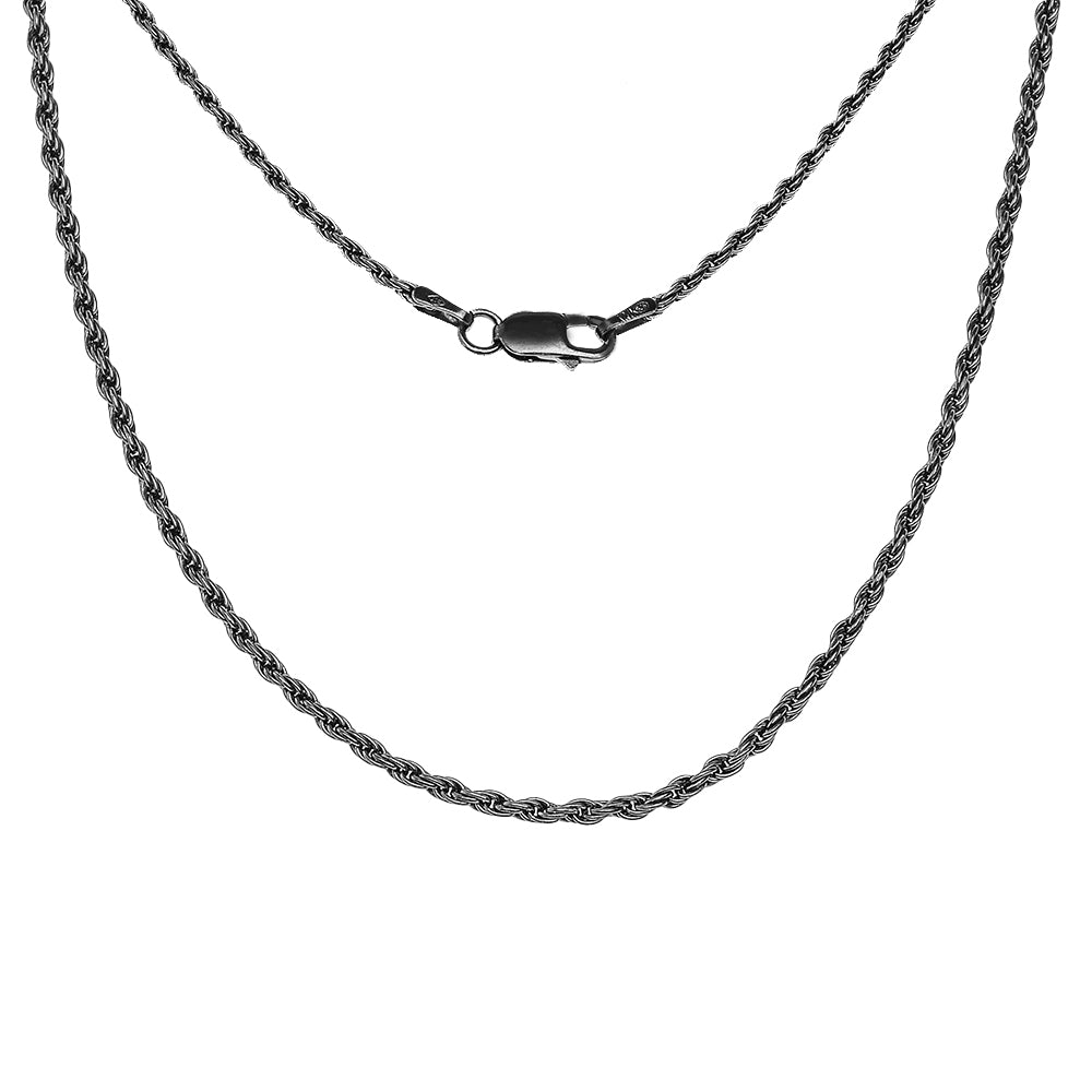 1.5 mm Sterling Silver Oxidized Men's Rope Twisted Chain Link Necklace