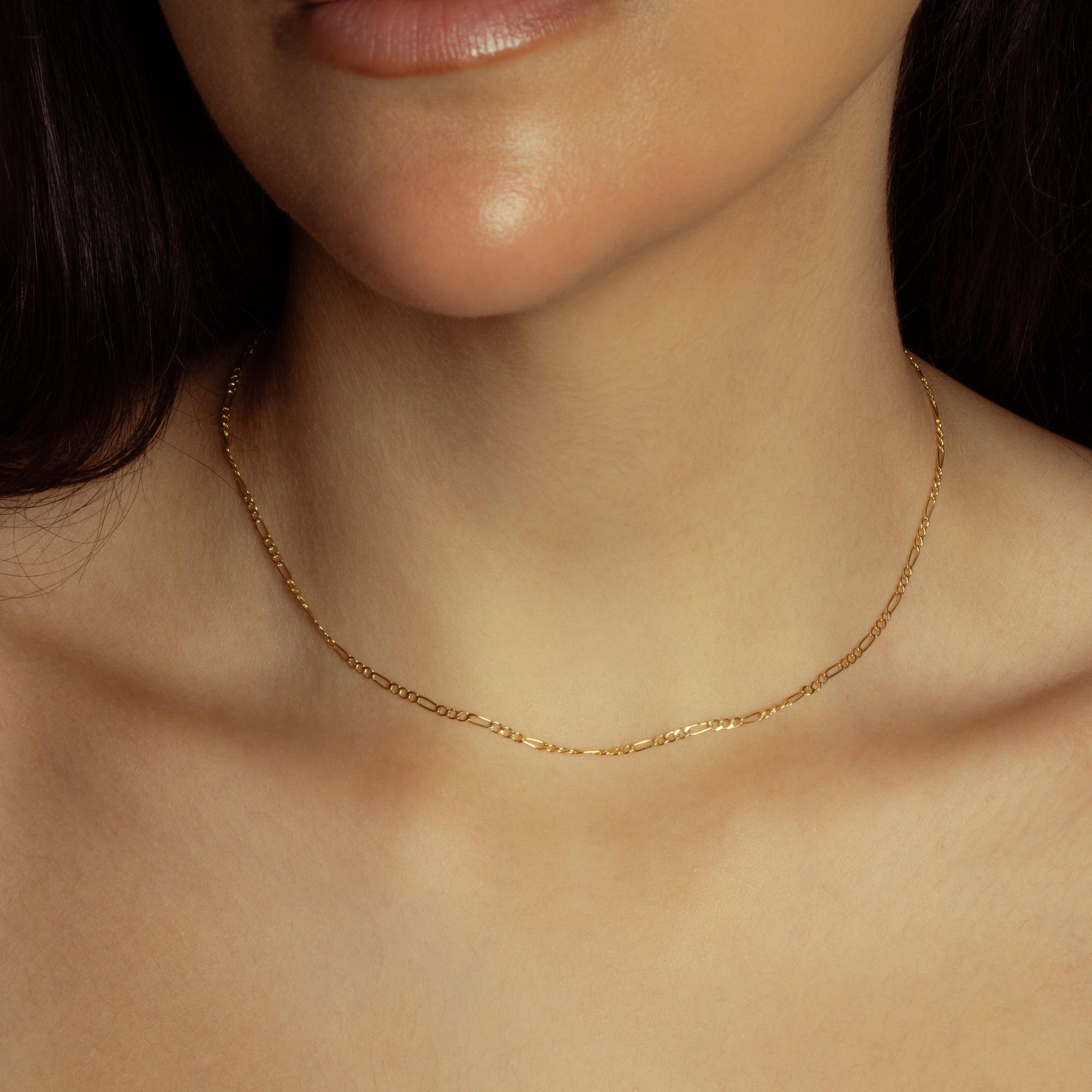 1.8 mm Hollow Gold Figaro Link Chain Necklace, view 2