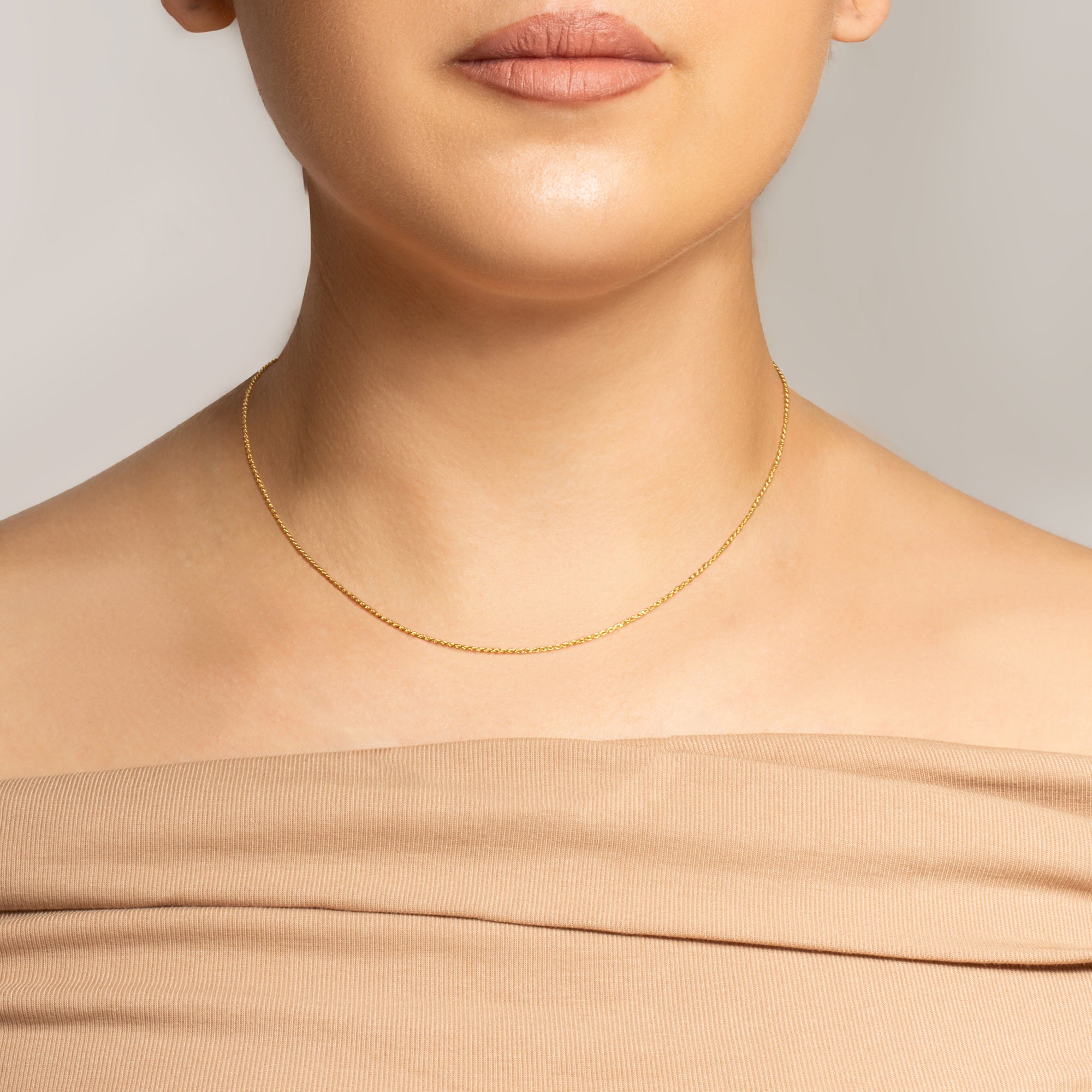 1 mm Gold Rope Chain Necklace, view 3