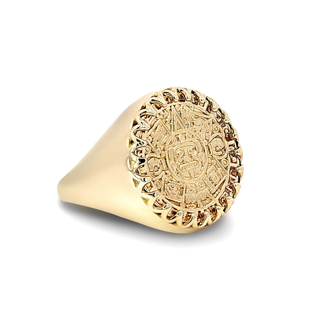 10K/14K Gold Aztec Mayan Sun Calendar Signet Ring