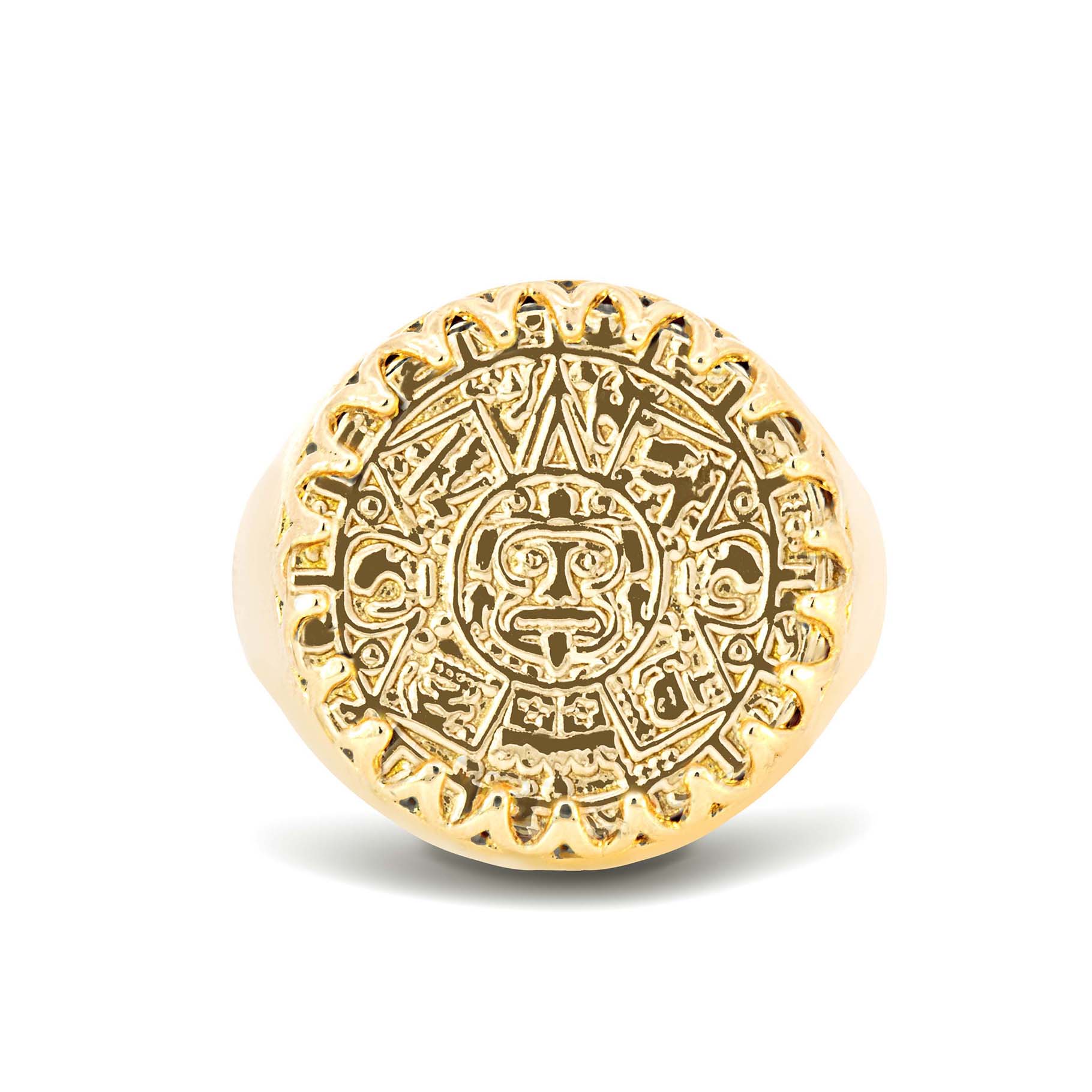 10K/14K Gold Aztec Mayan Sun Calendar Signet Ring, view 2
