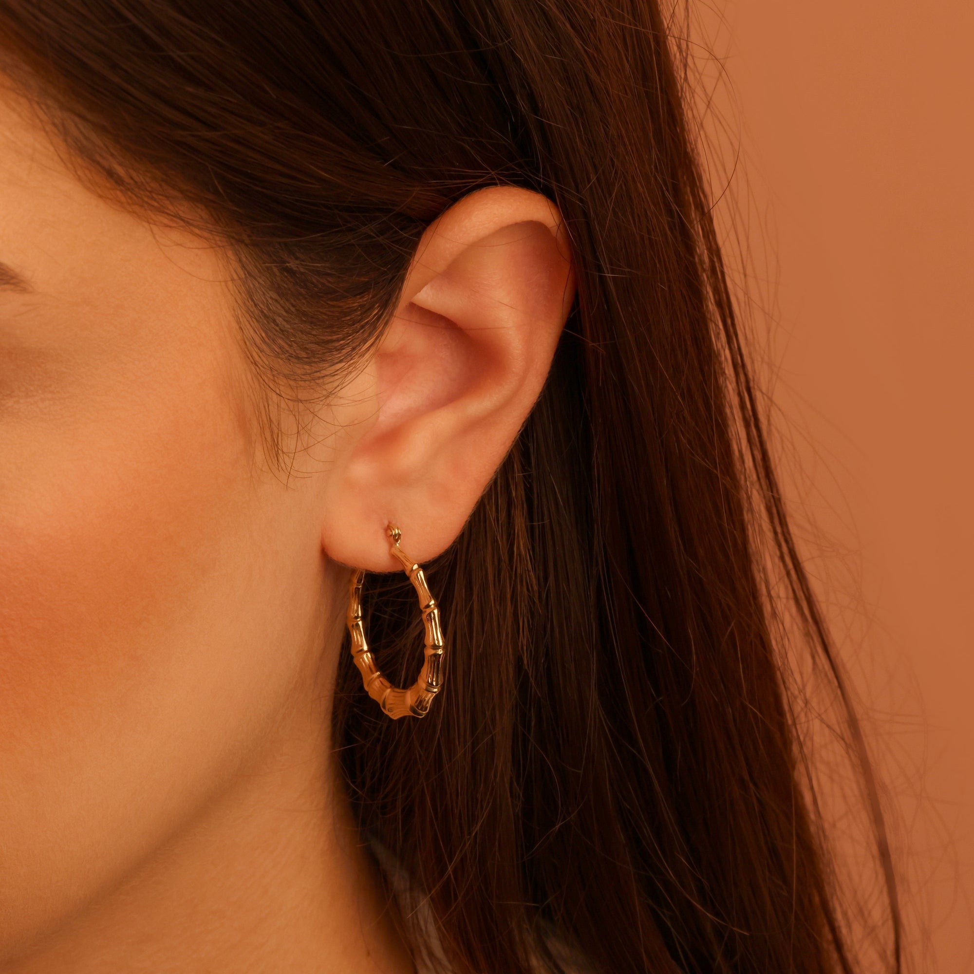 10K/14K Gold Bamboo Hoop Earrings, view 2