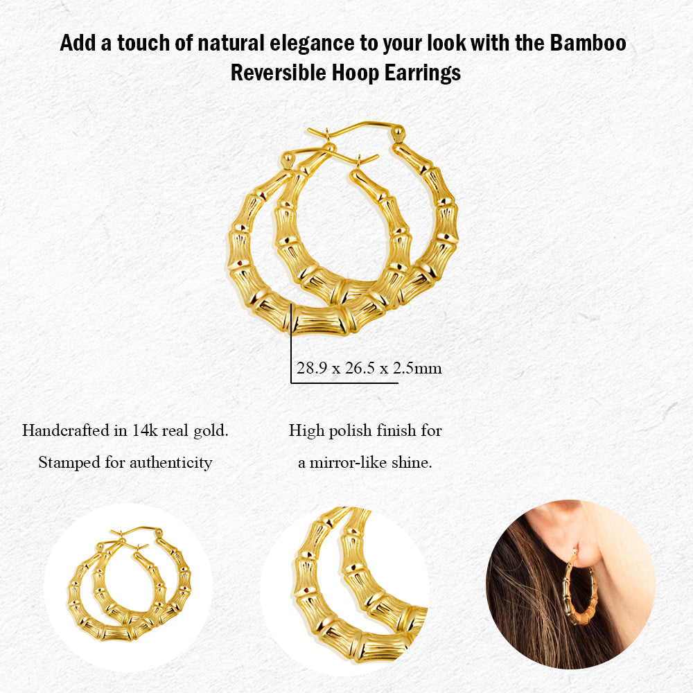 10K/14K Gold Bamboo Hoop Earrings, view 3