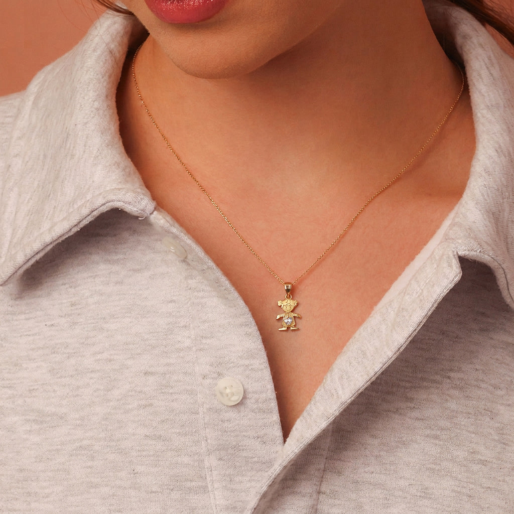 10K/14K Gold Boy/Girl Heart Birthstone Necklace, view 3