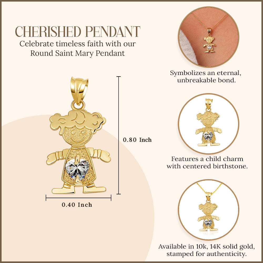 10K/14K Gold Boy/Girl Heart Birthstone Necklace, view 4