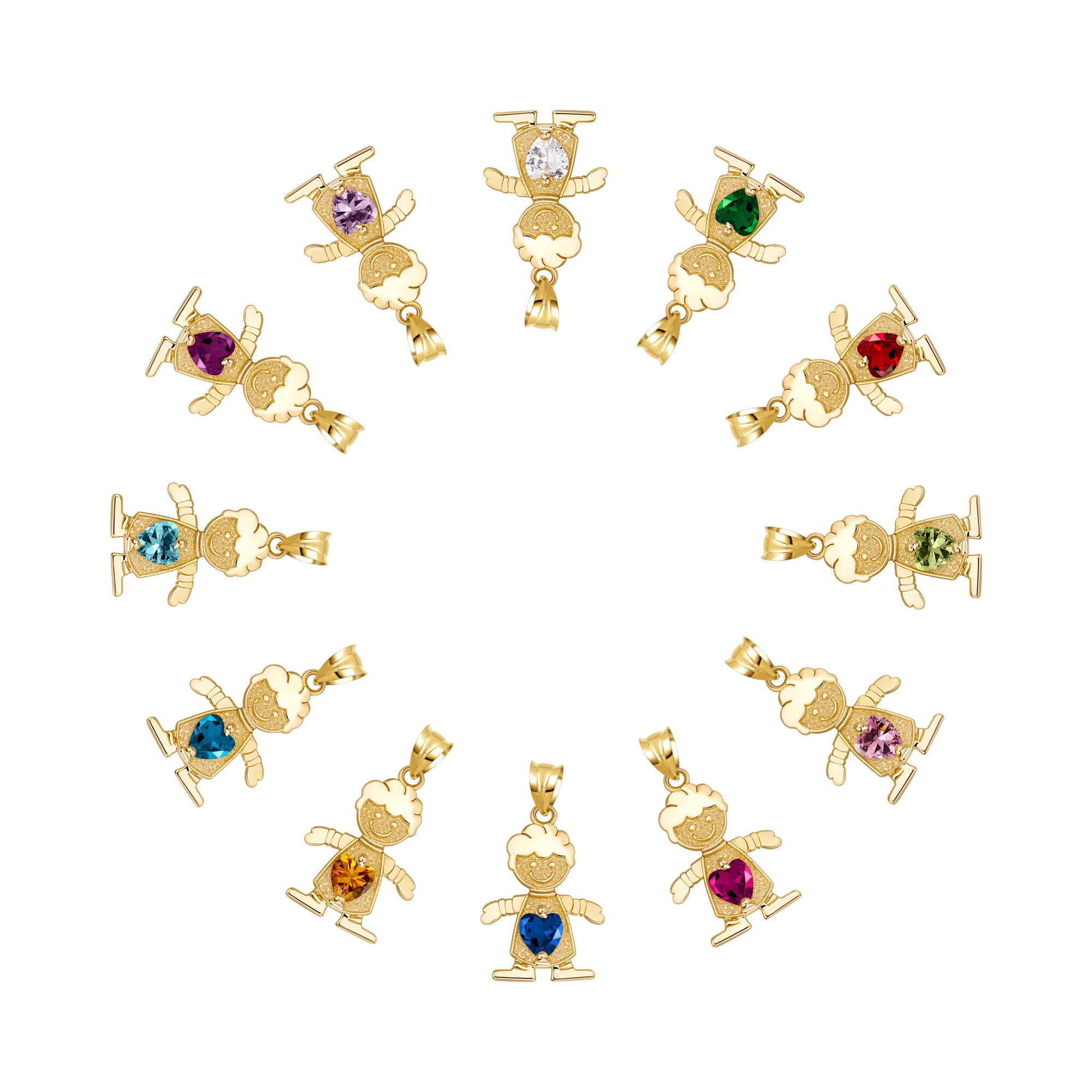 10K/14K Gold Boy/Girl Heart Birthstone Necklace, view 6