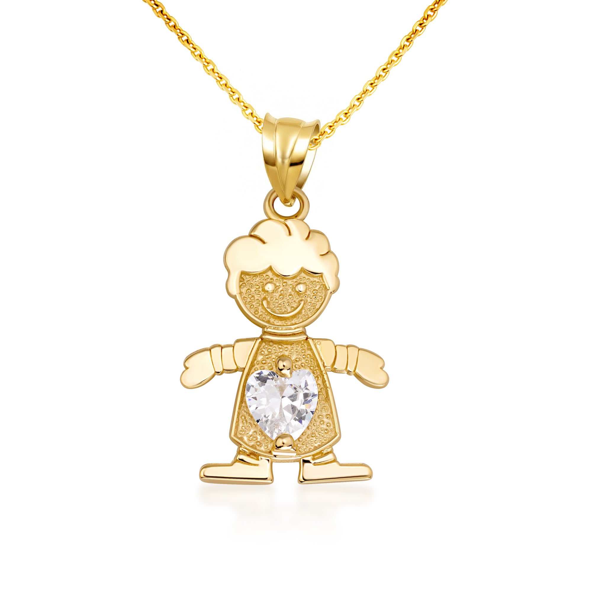 10K/14K Gold Boy/Girl Heart Birthstone Necklace, view 7