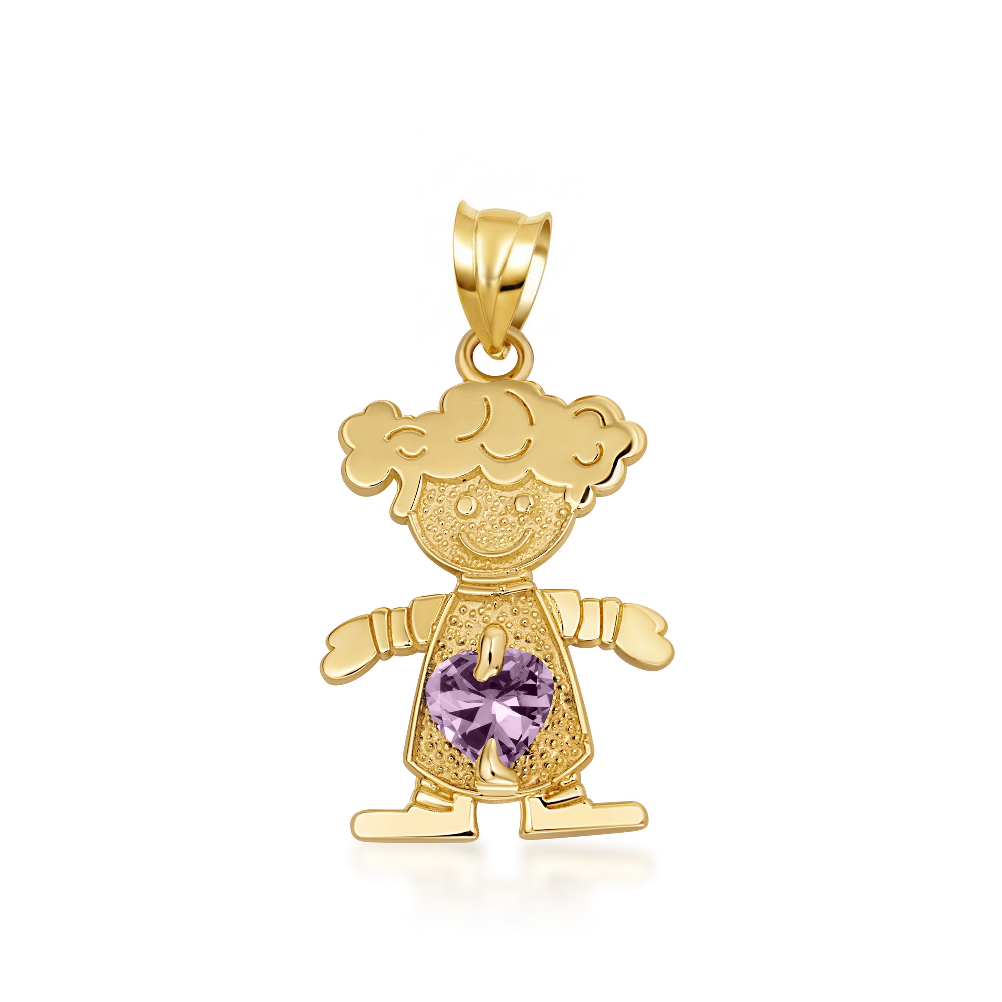 10K/14K Gold Boy/Girl Heart Birthstone Necklace, view 14