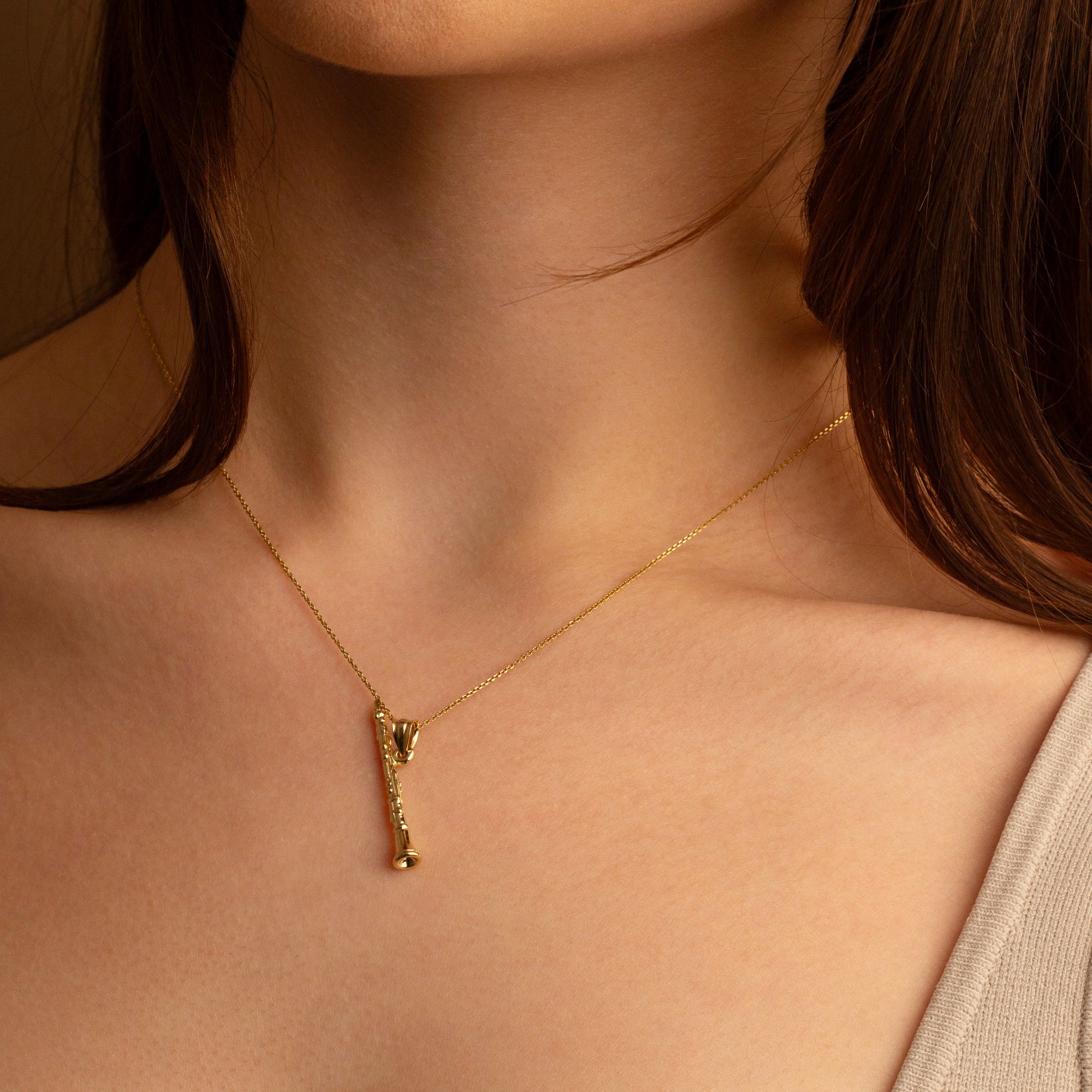 10K/14K Gold Clarinet Necklace, view 2