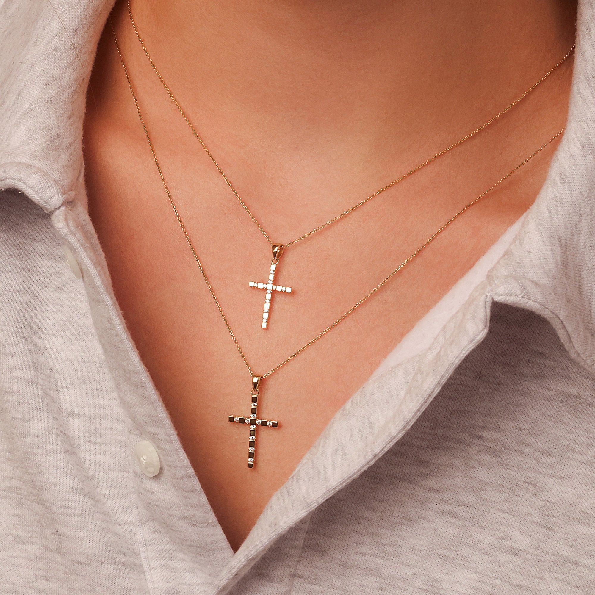 10K/14K Gold Cubic Zirconia Cross Necklace, view 2