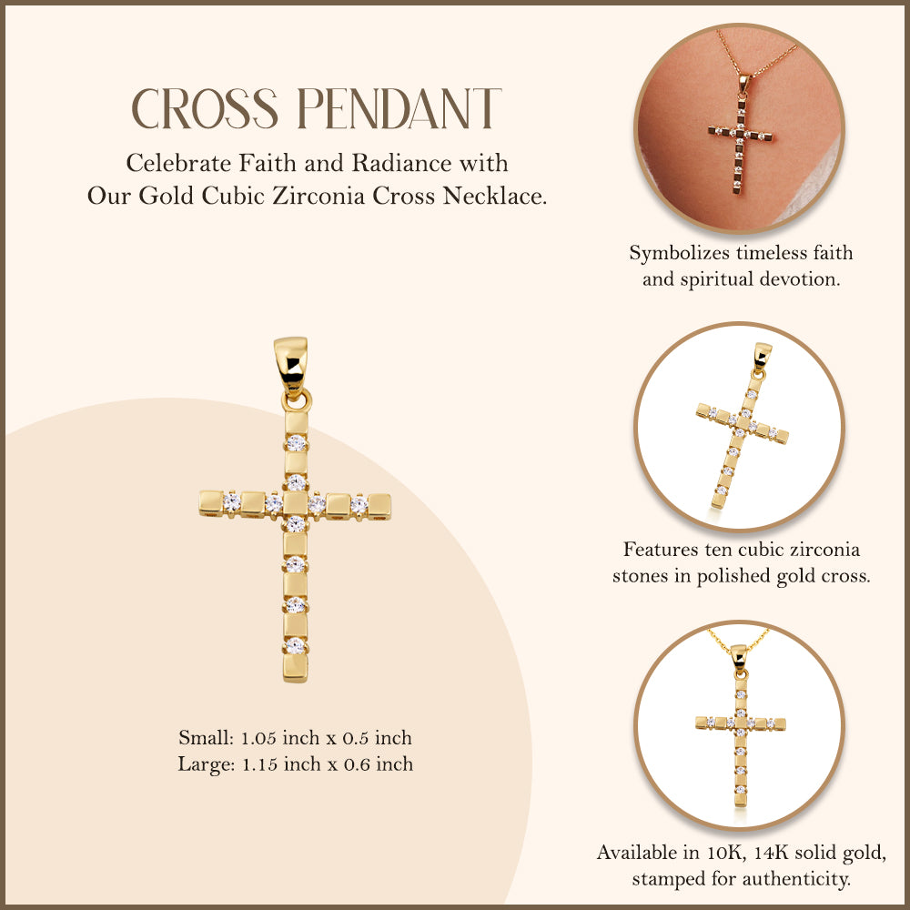 10K/14K Gold Cubic Zirconia Cross Necklace, view 3