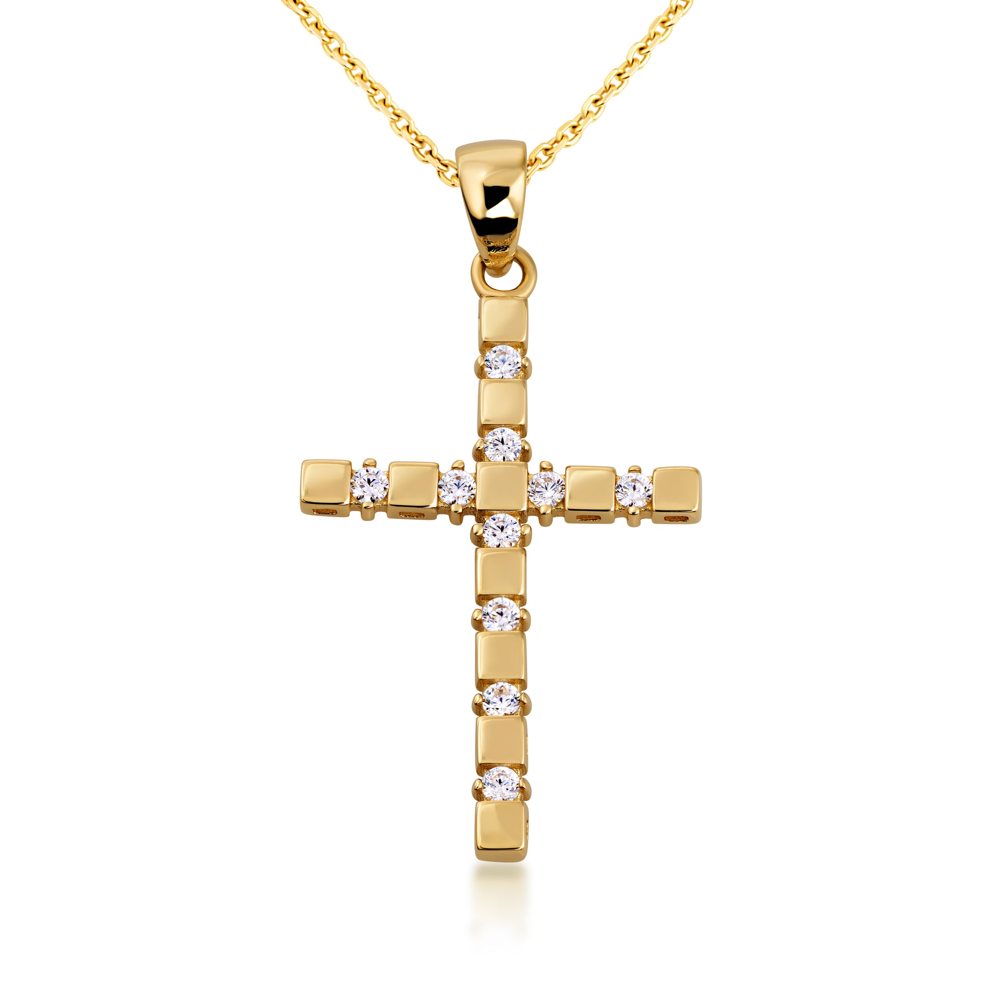10K/14K Gold Cubic Zirconia Cross Necklace, view 4