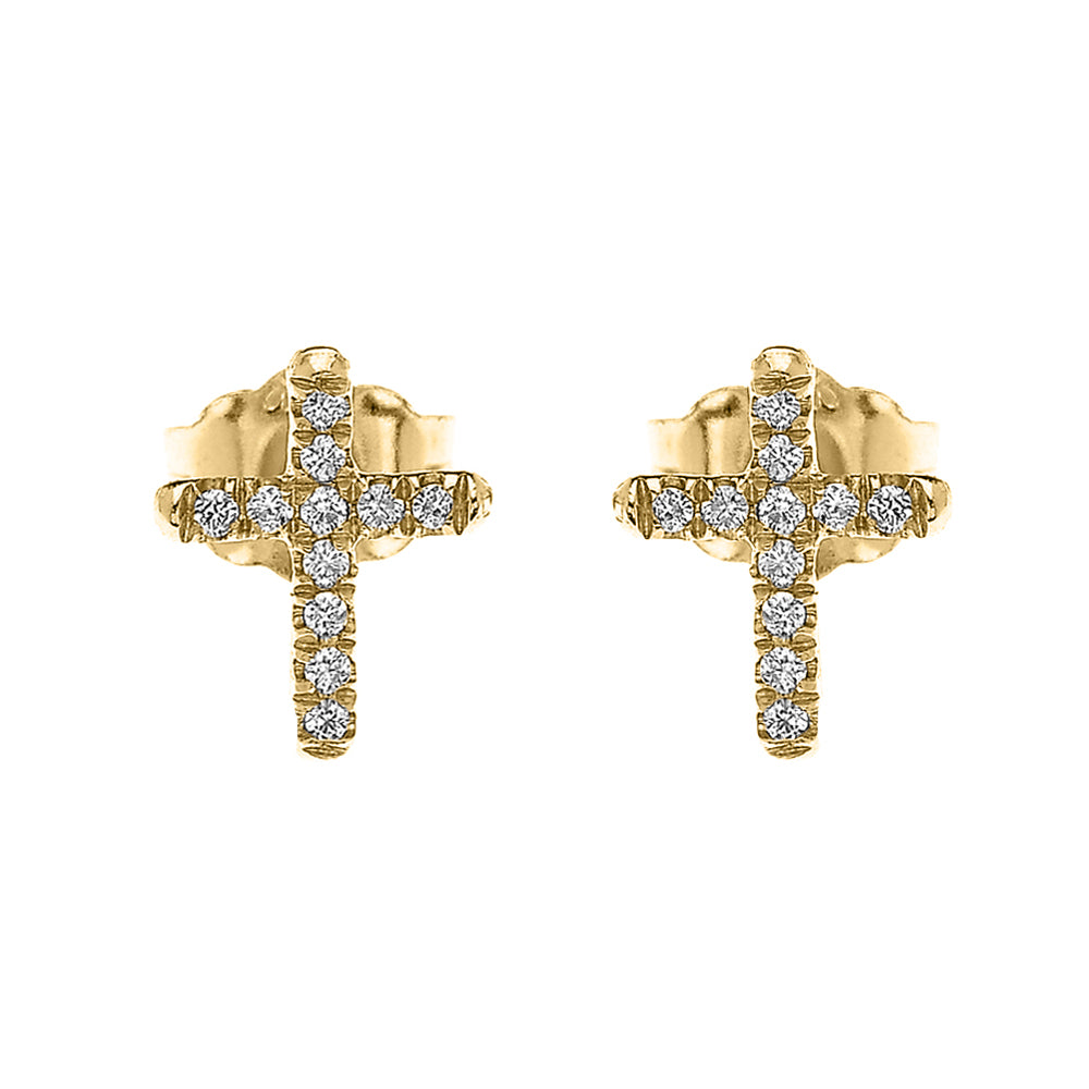 10K/14K Gold Diamond Cross Stud Earrings
