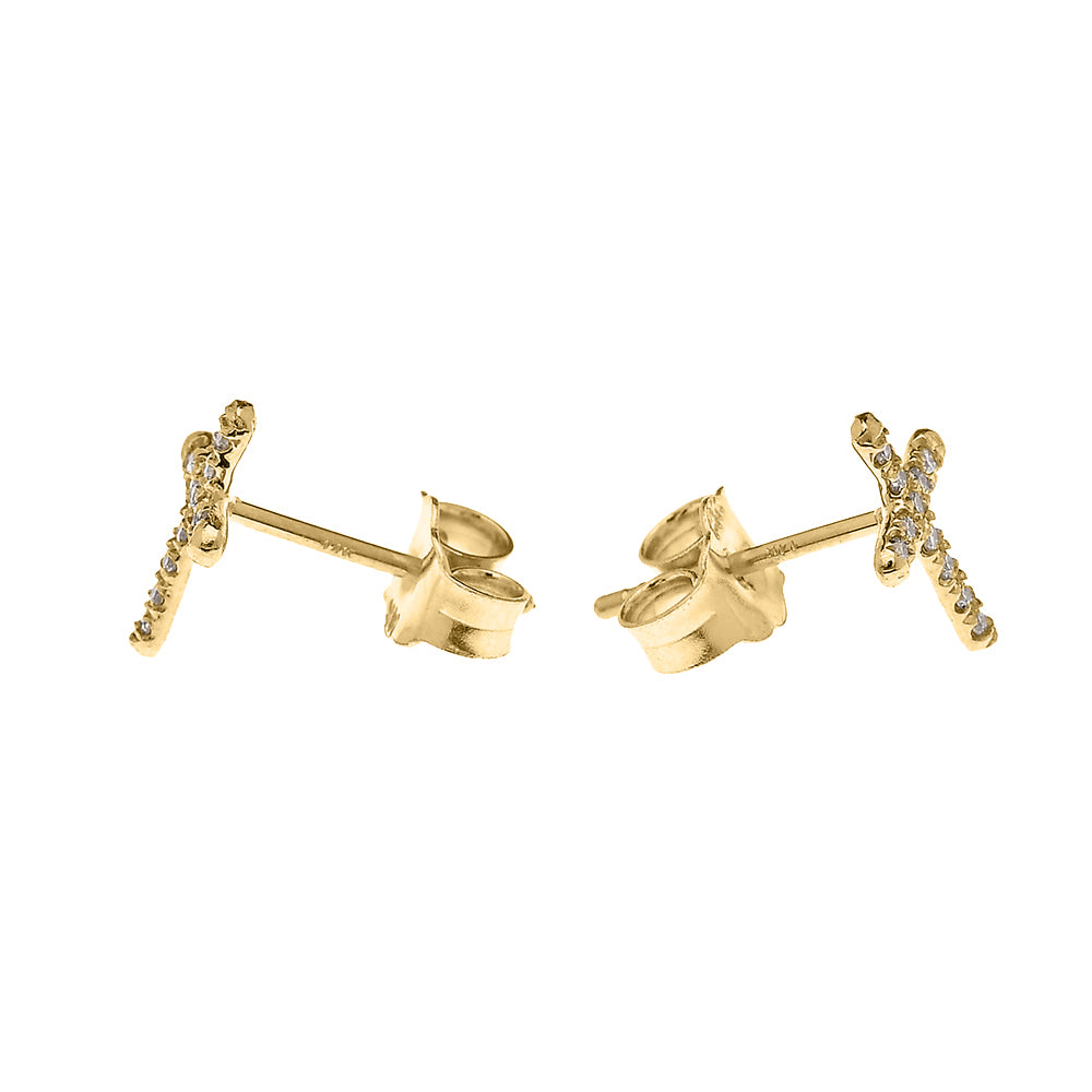 10K/14K Gold Diamond Cross Stud Earrings, view 2