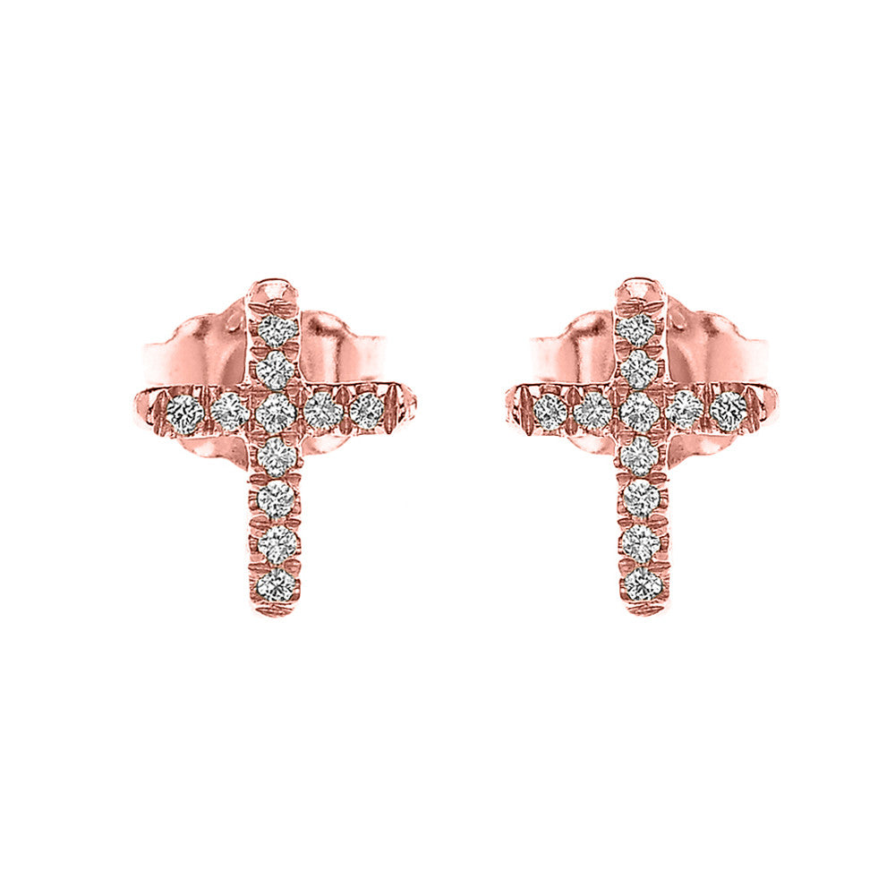 10K/14K Gold Diamond Cross Stud Earrings, view 3