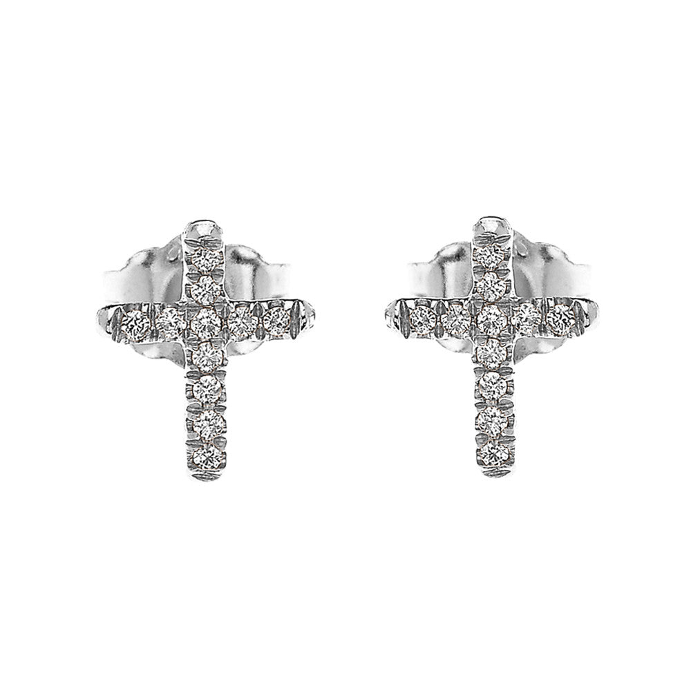10K/14K Gold Diamond Cross Stud Earrings, view 4