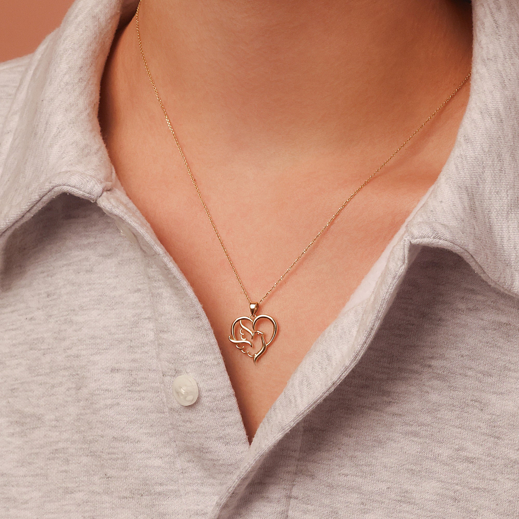 10K/14K Gold Dove Heart Necklace, view 2