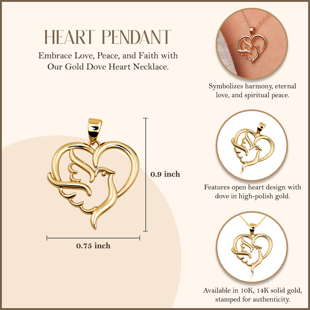 10K/14K Gold Dove Heart Necklace, view 3