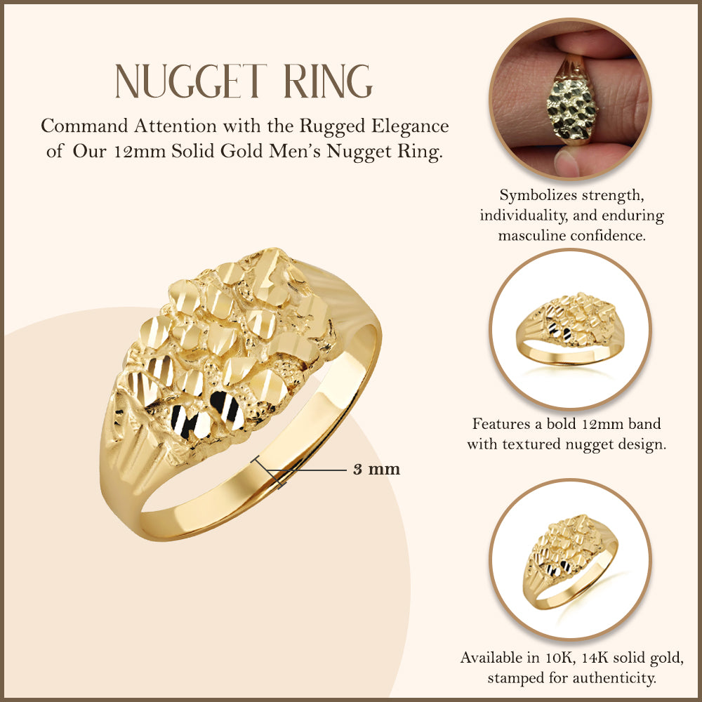 10K/14K Gold Men's 12 mm Nugget Ring, view 3