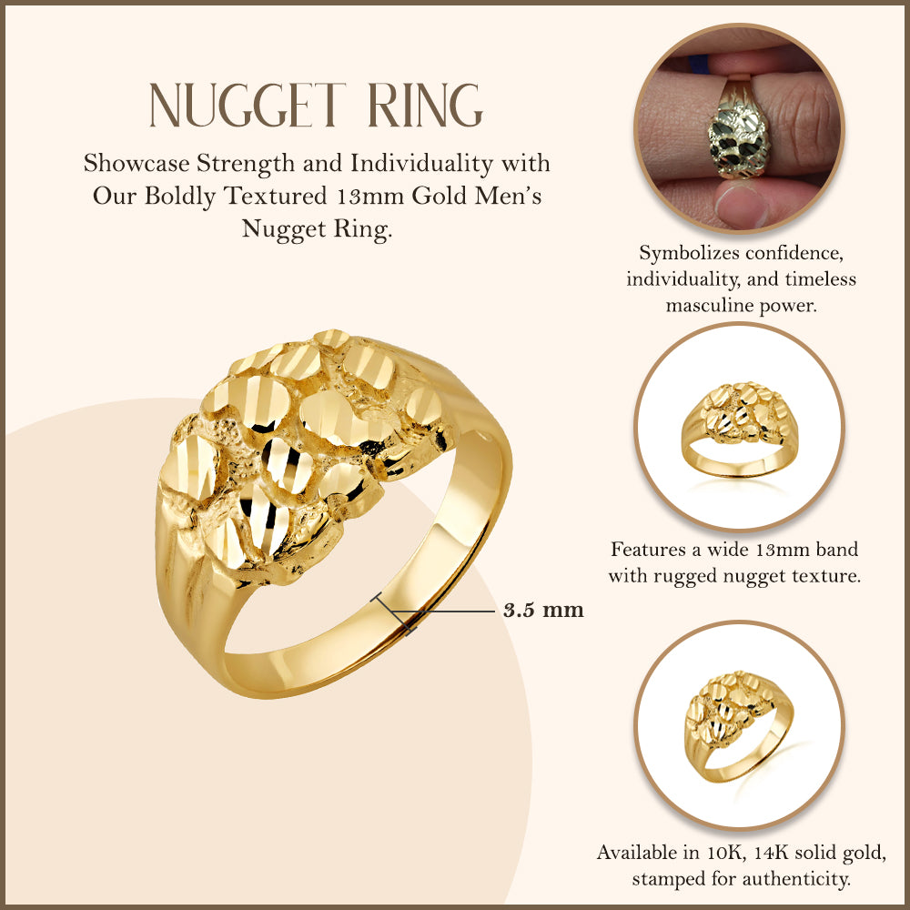 10K/14K Gold Men's 13 mm Nugget Ring, view 3