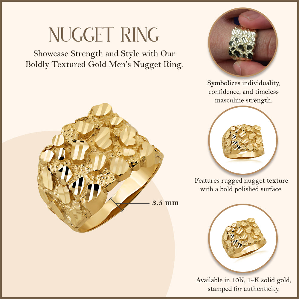 10K/14K Gold Men's 17.5 mm Nugget Ring, view 3