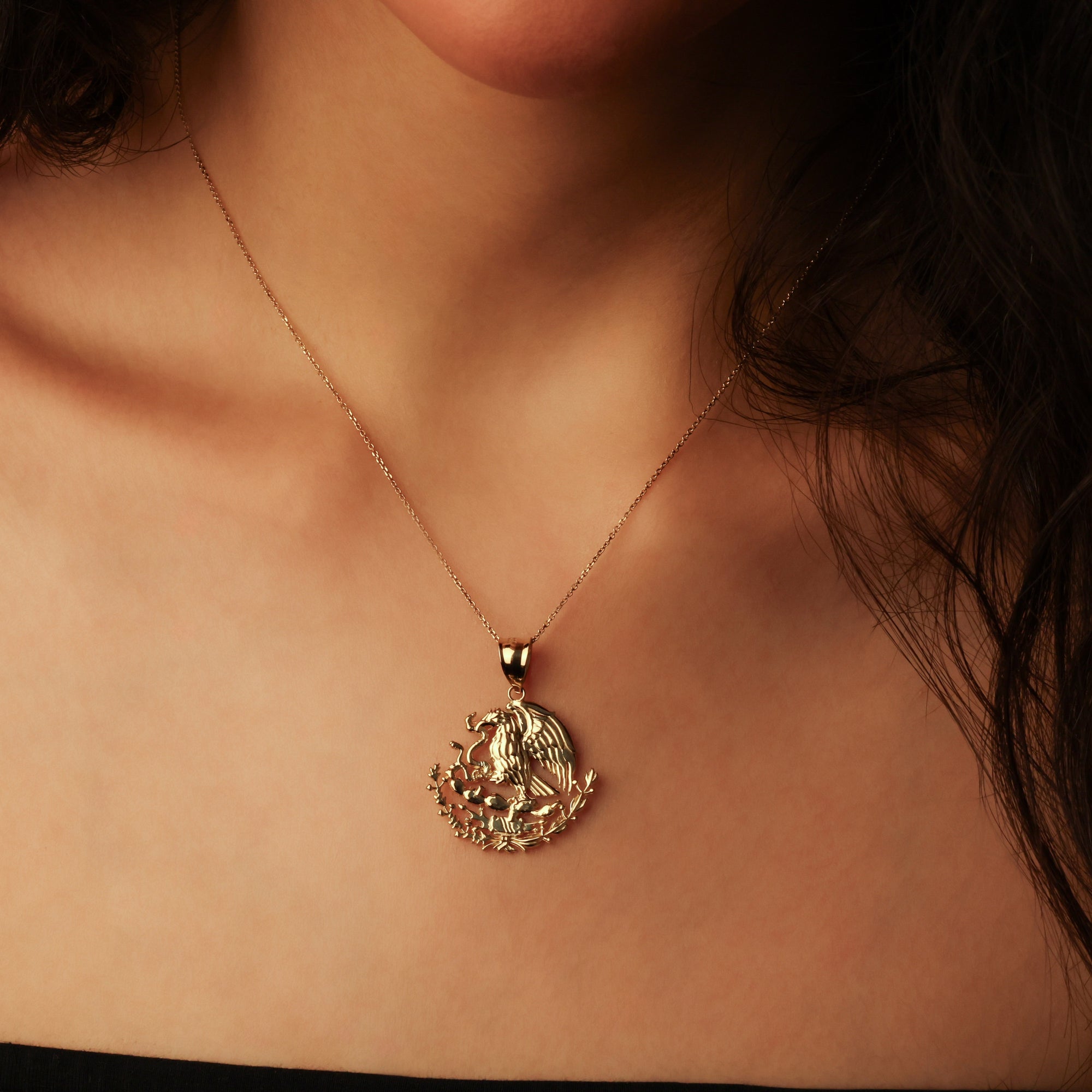 10K/14K Gold Mexican Eagle Pendant Necklace (1.28"), view 3