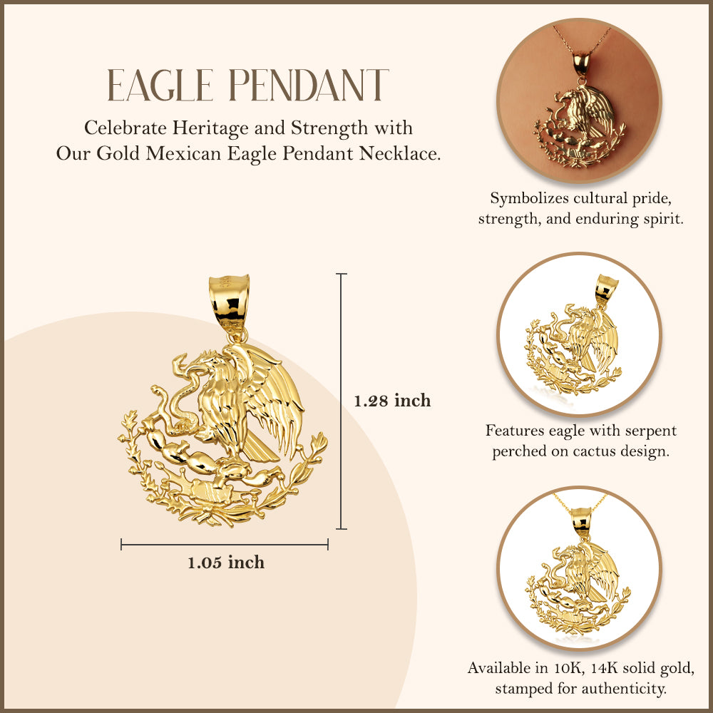10K/14K Gold Mexican Eagle Pendant Necklace (1.28"), view 4