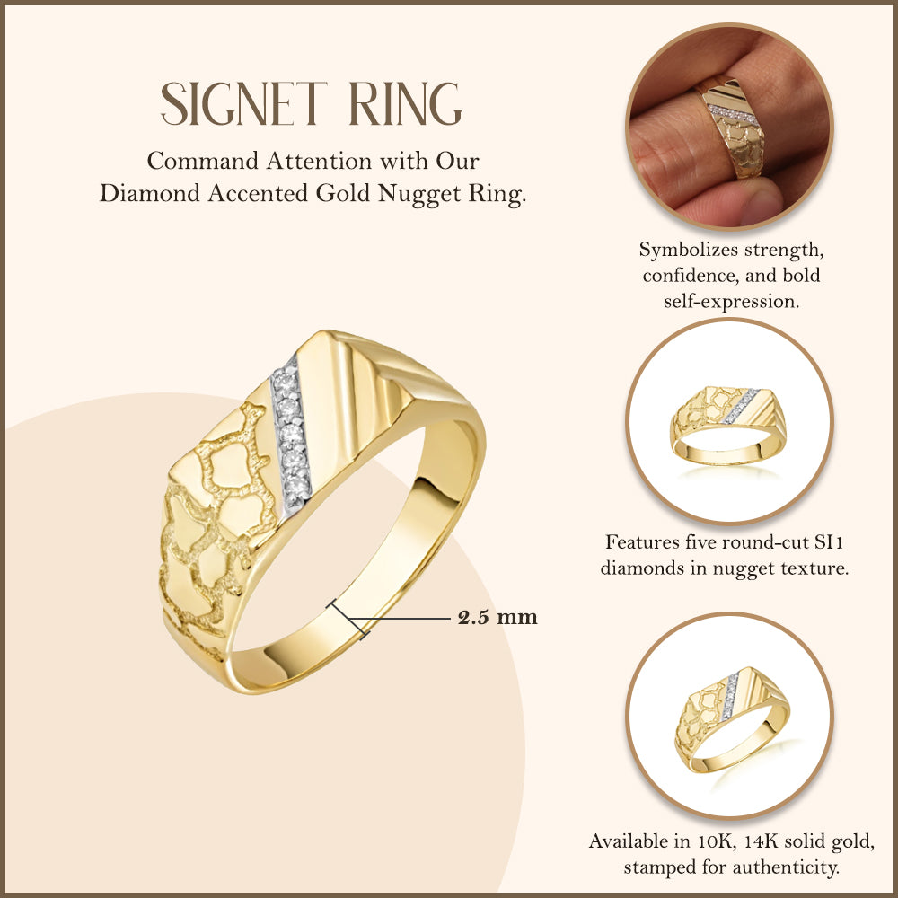10K/14K Gold Nugget Ring with Diamonds, view 3