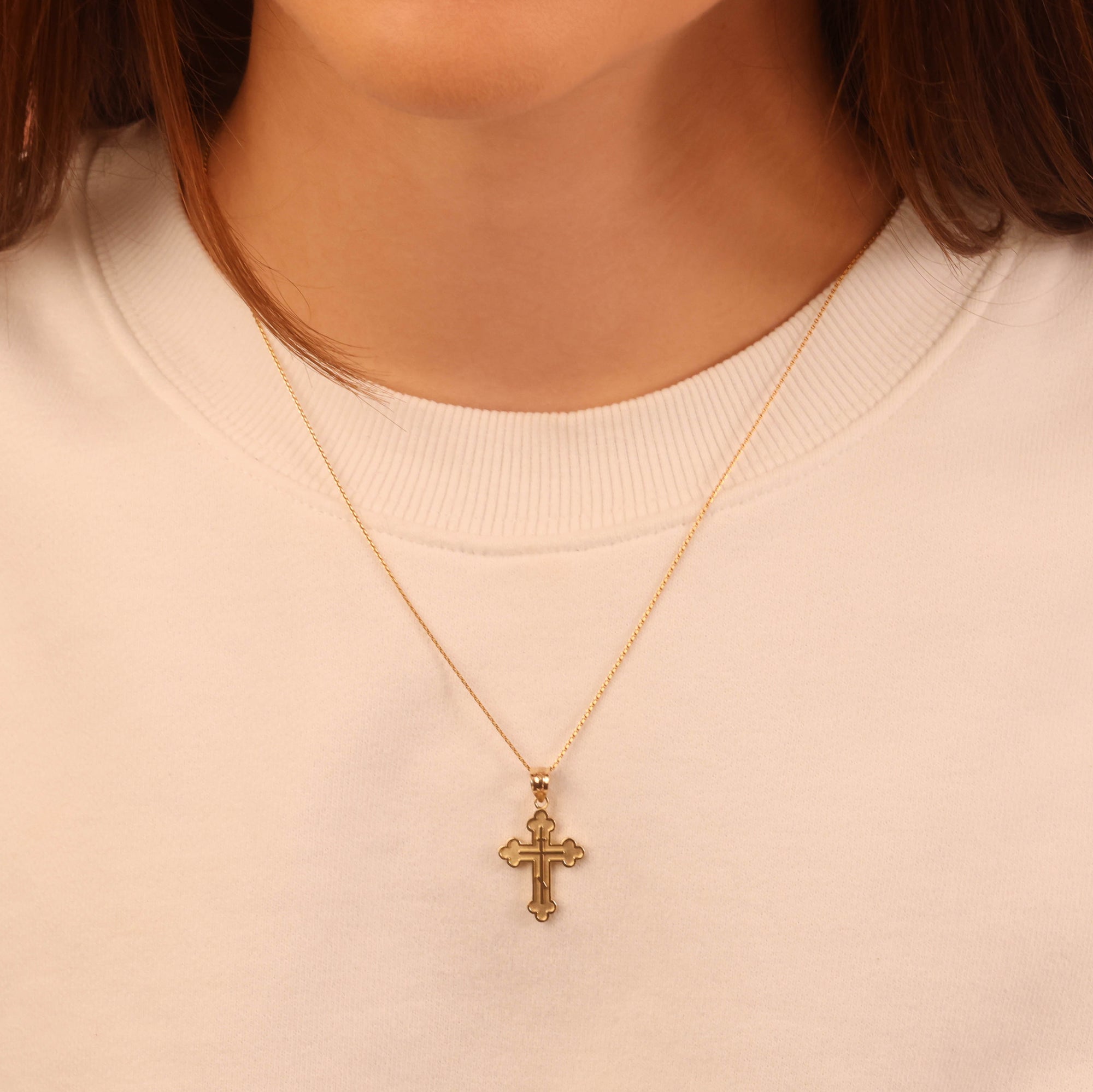 10K/14K Gold Russian Orthodox Cross Necklace, view 2