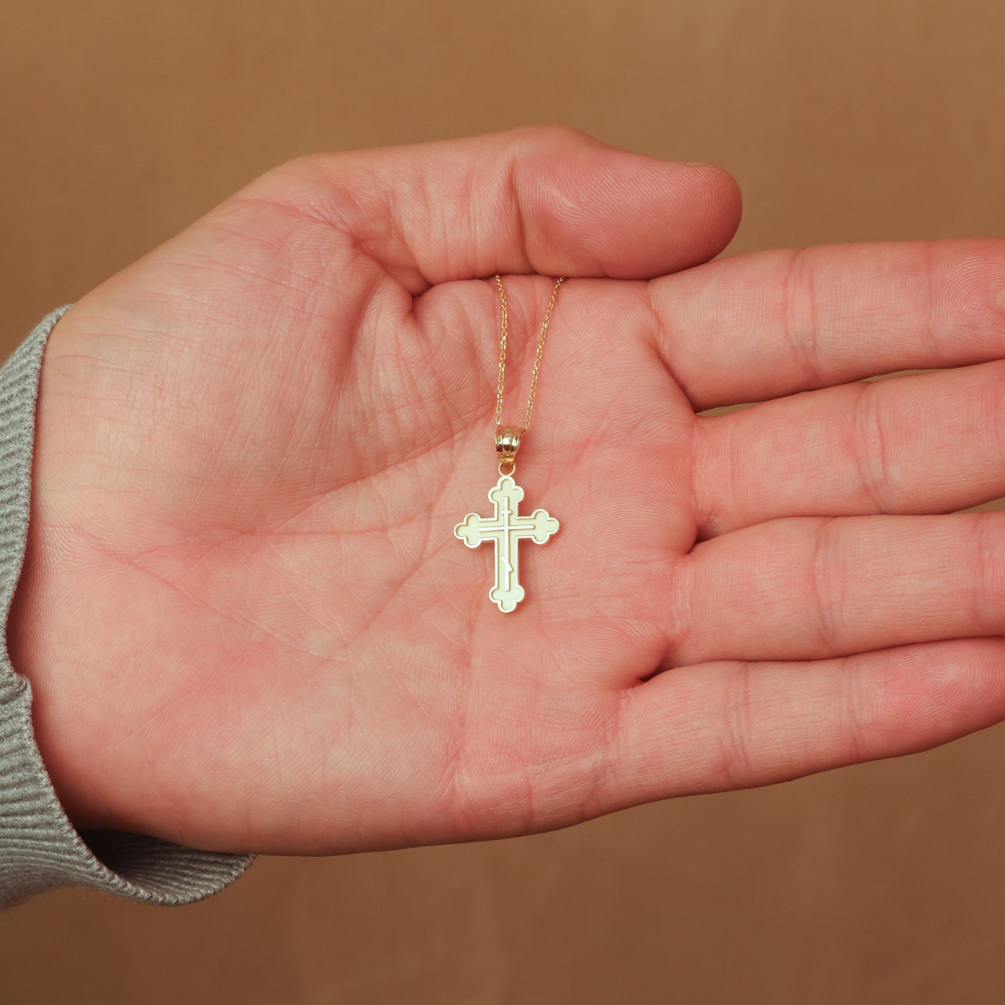 10K/14K Gold Russian Orthodox Cross Necklace, view 3