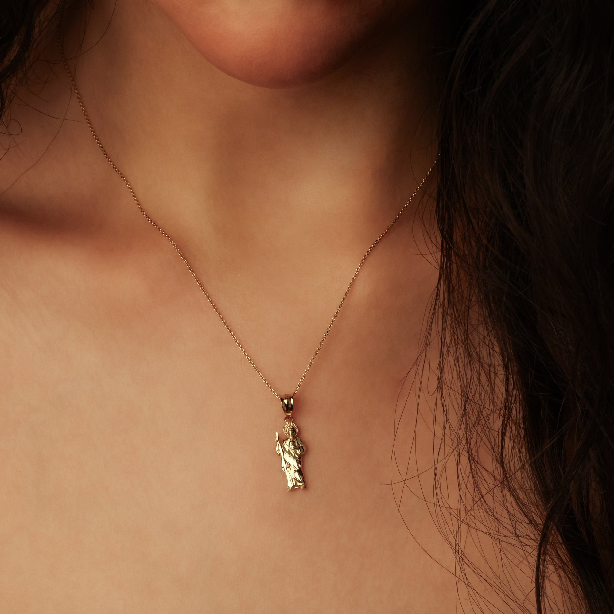 10K/14K Gold San Judas Pendant Necklace (1.3"), view 2