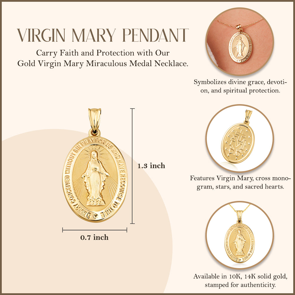 10K/14K Gold Virgin Mary Miraculous Medal Necklace, view 4