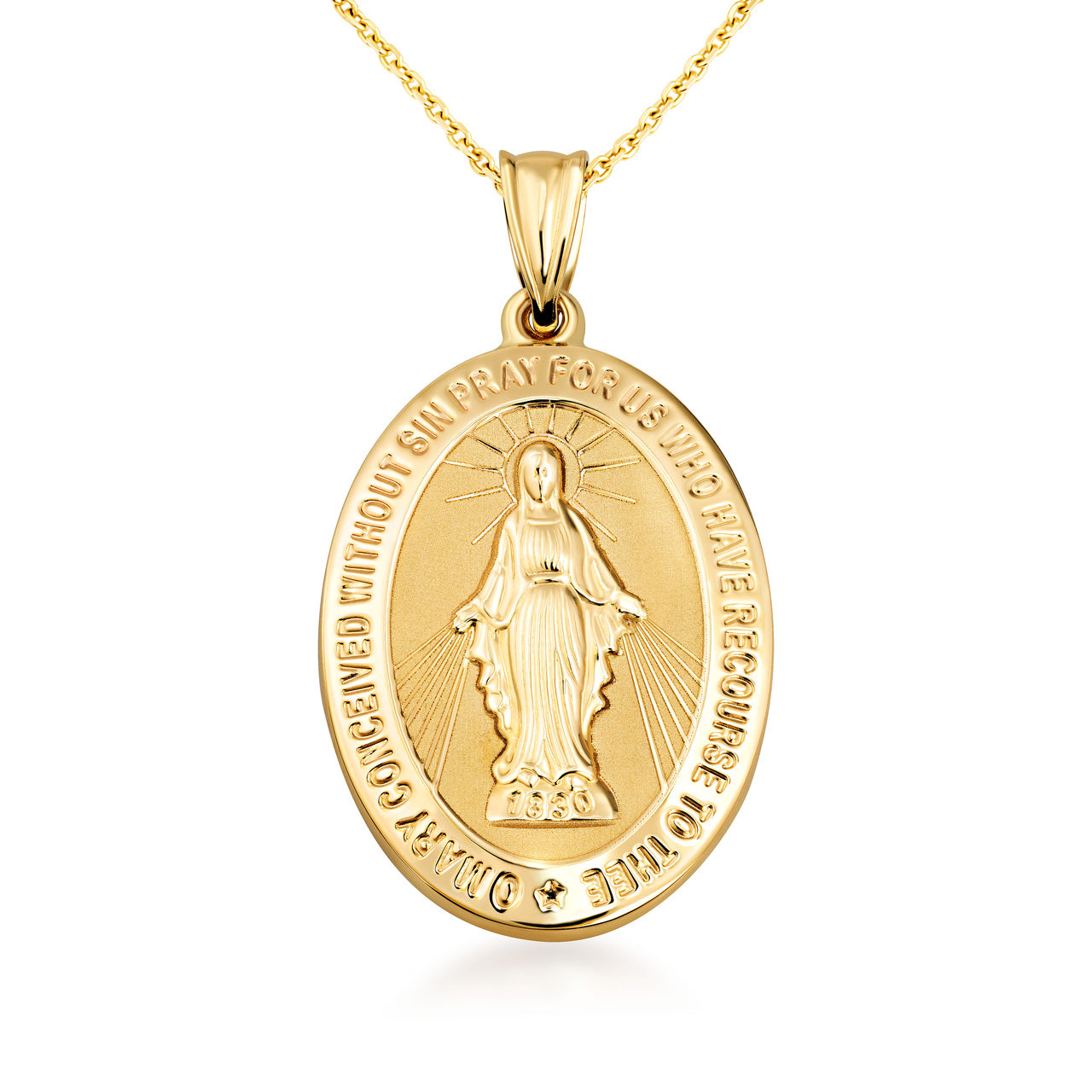 10K/14K Gold Virgin Mary Miraculous Medal Necklace, view 5