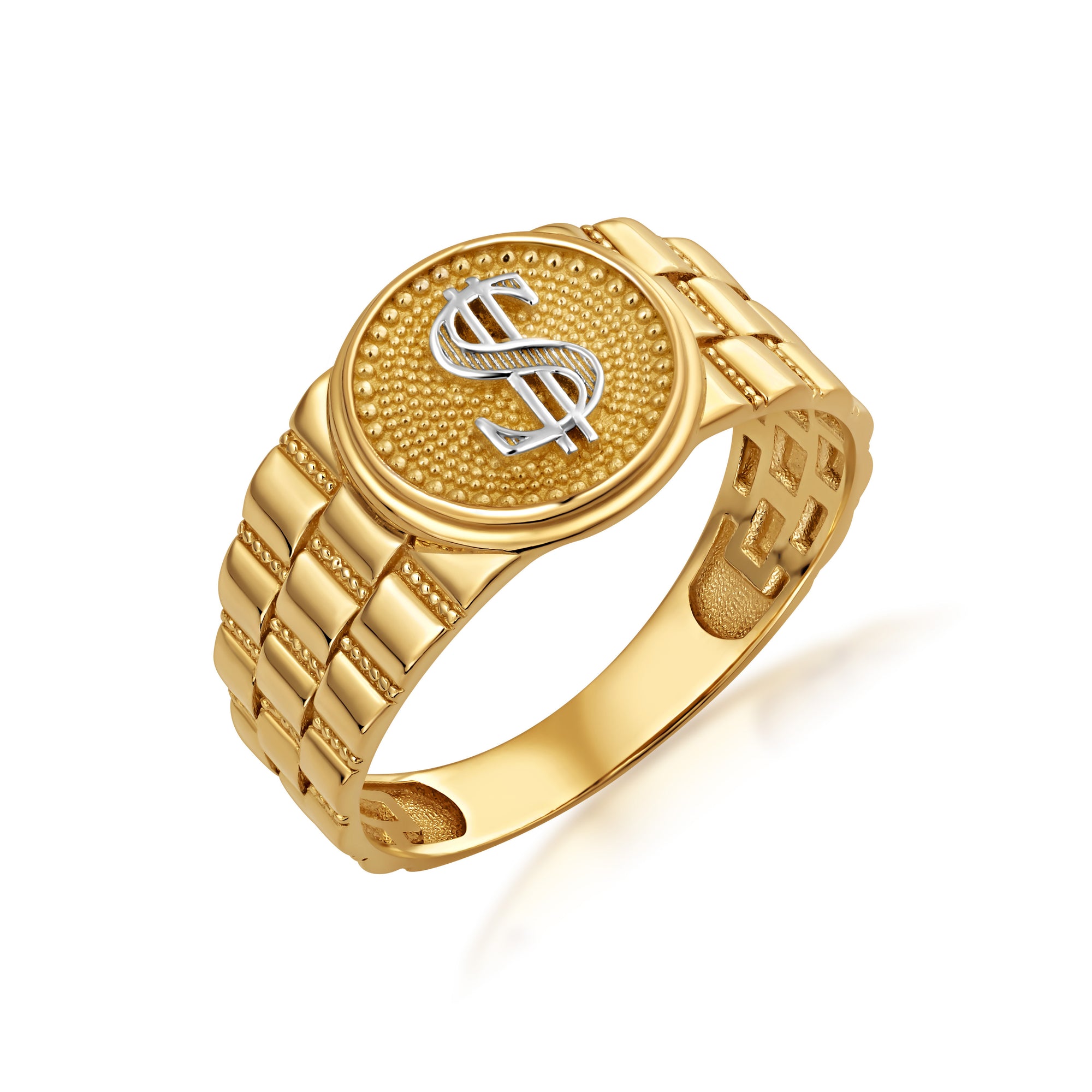 10K/14K Men's Yellow Gold Dollar Symbol Signet Ring