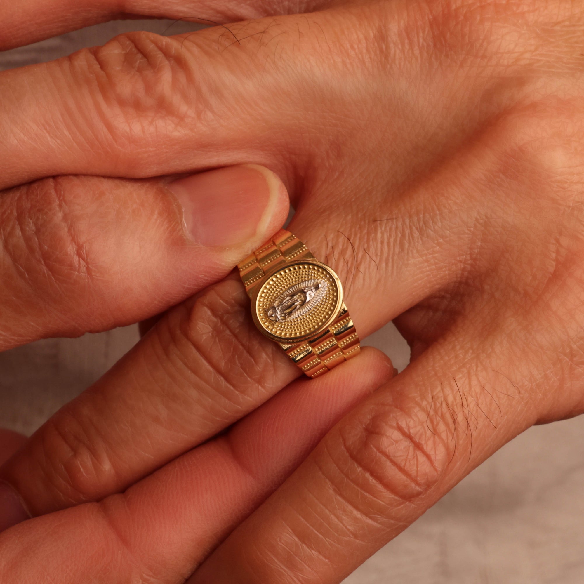 10K/14K Men's Yellow Gold Our Lady of Guadalupe Signet Ring, view 2