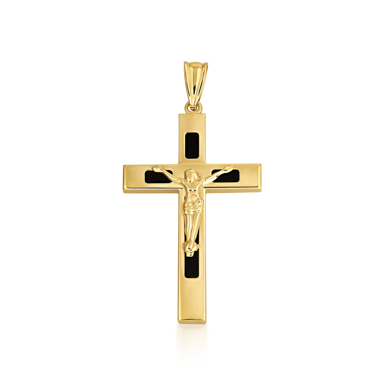 10K/14K Yellow Gold Black Onyx Cross Crucifix Pendant Necklace