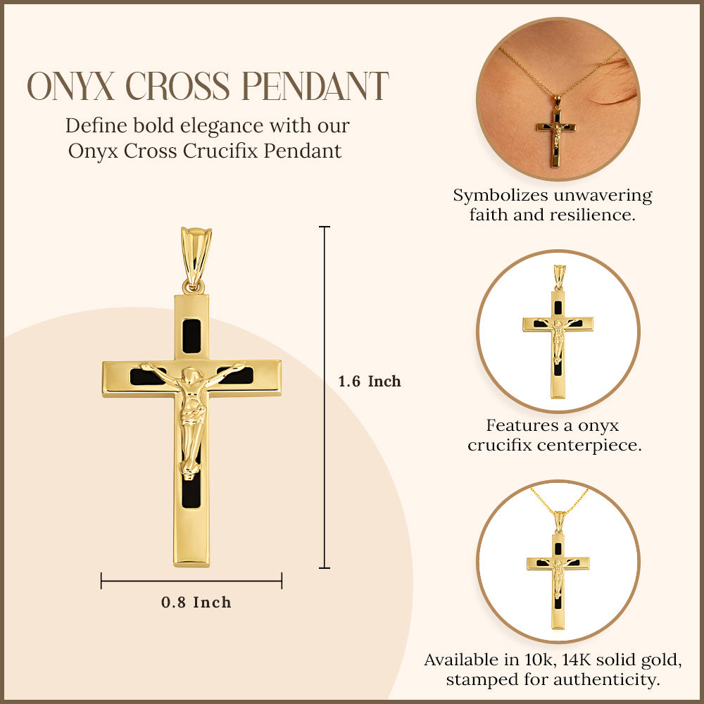 10K/14K Yellow Gold Black Onyx Cross Crucifix Pendant Necklace, view 3