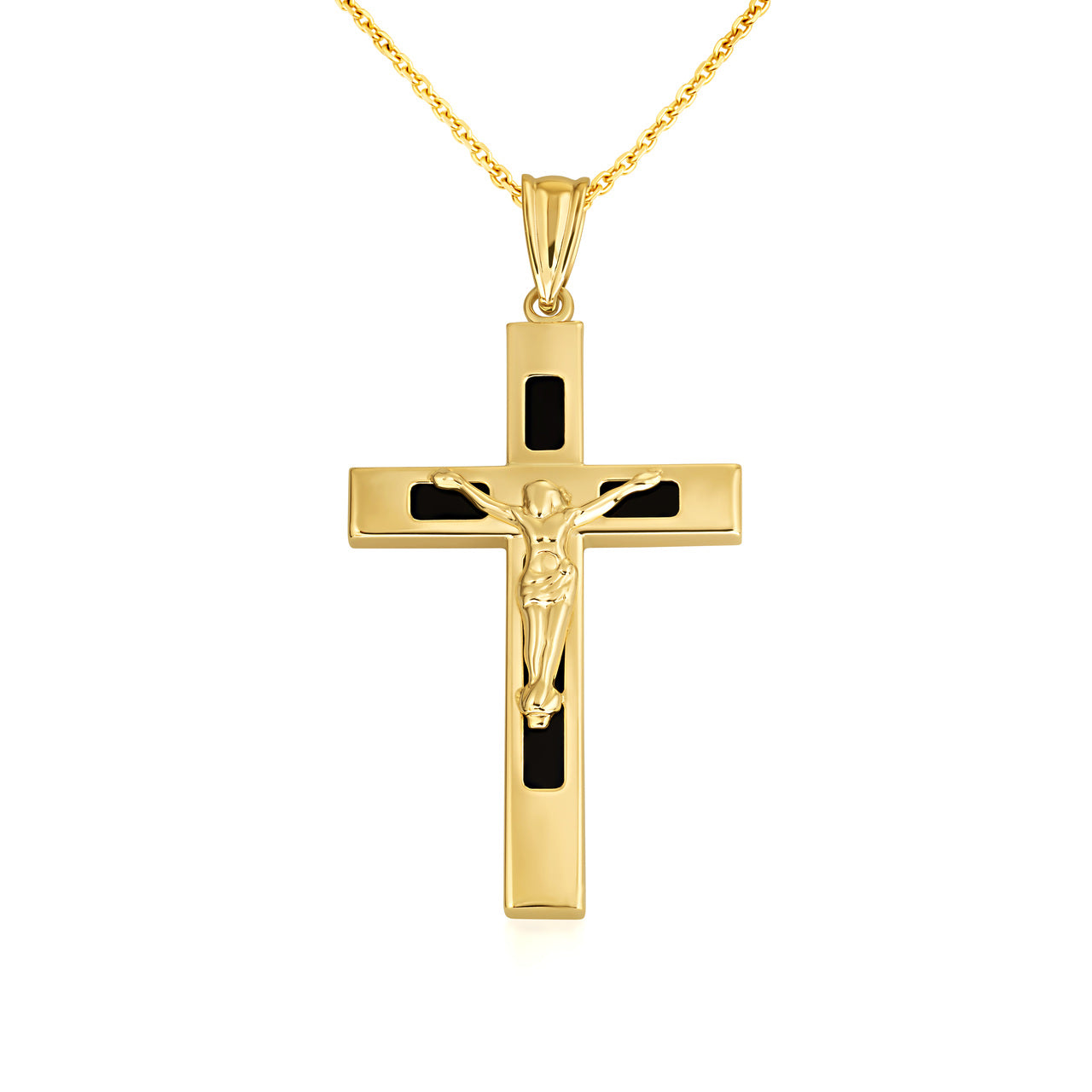 10K/14K Yellow Gold Black Onyx Cross Crucifix Pendant Necklace, view 4