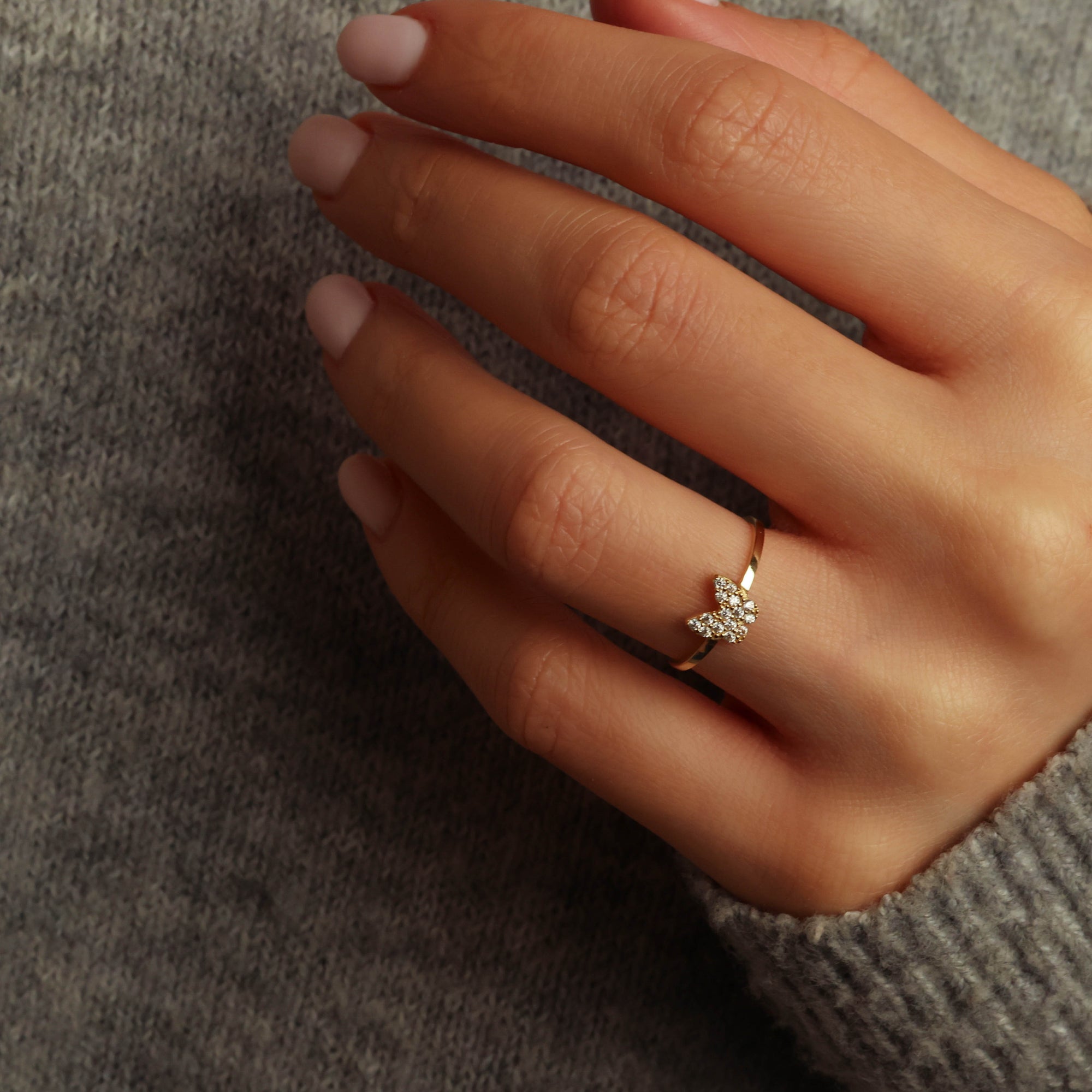 10K/14K Yellow Gold CZ Butterfly Ring, view 2