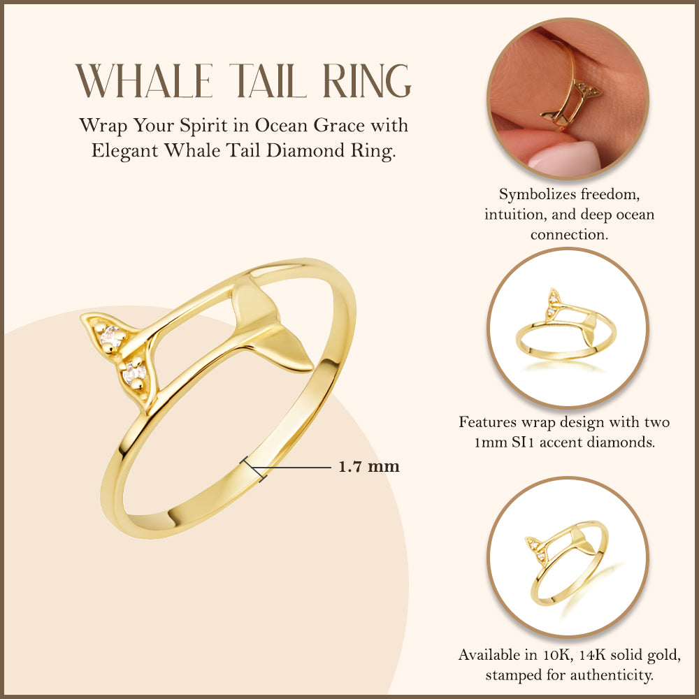 10K/14K Yellow Gold Diamond Whale Tail Wrap Ring, view 3