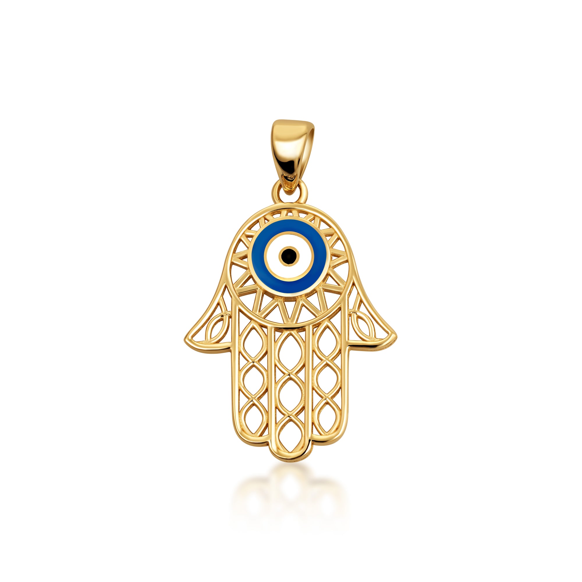 10K/14K Yellow Gold Enamel Evil Eye Hamsa Pendant Necklace