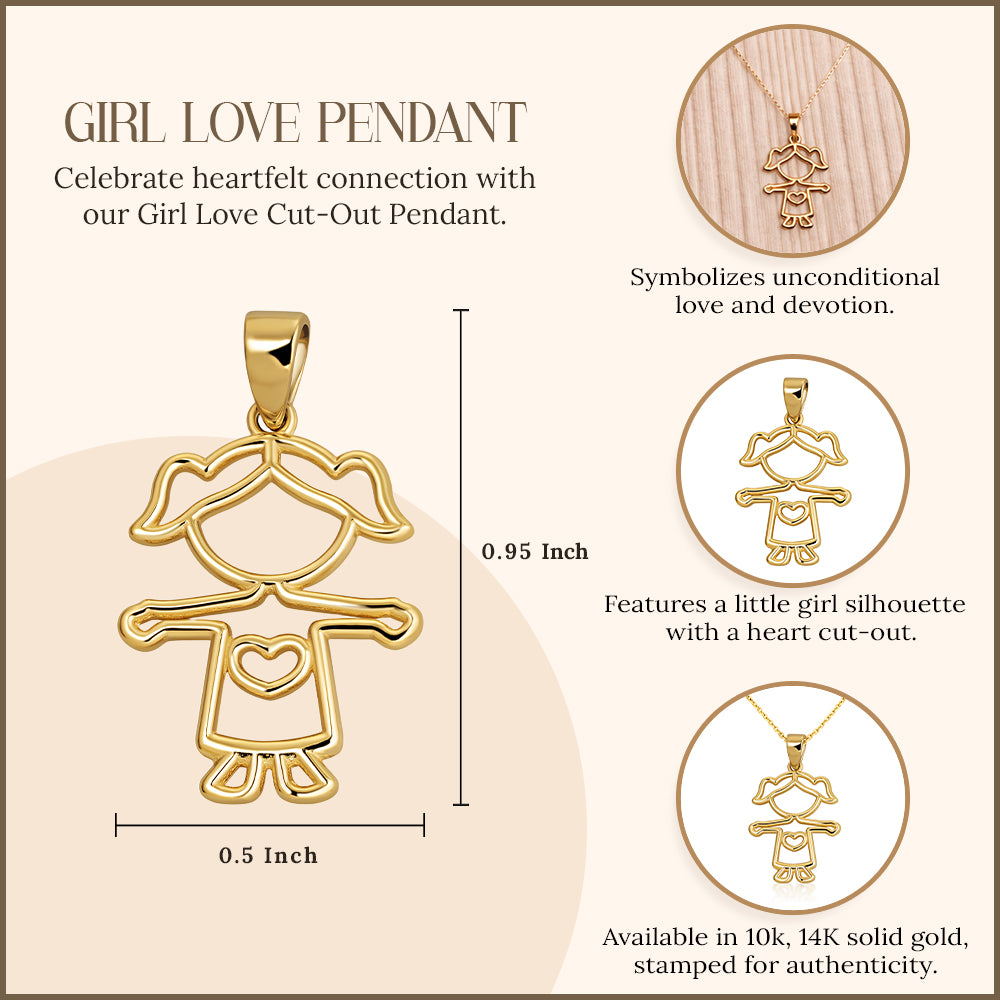 10K/14K Yellow Gold Girl Love Cut-Out Kids Pendant Necklace, view 3