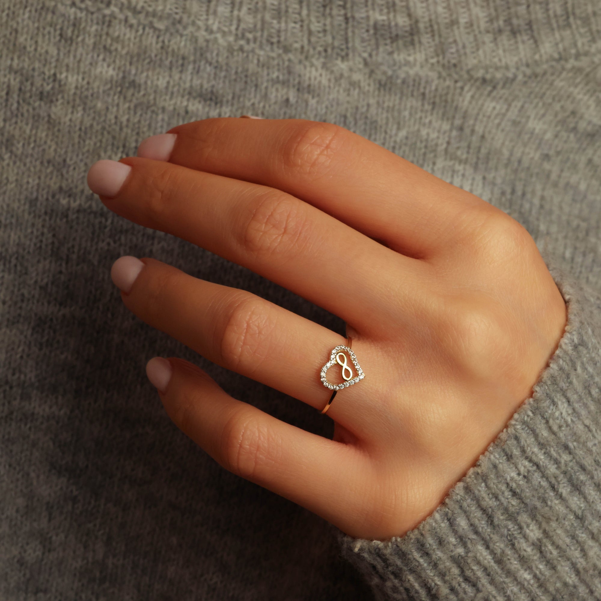 10K/14K Yellow Gold Infinity Heart Ring, view 2