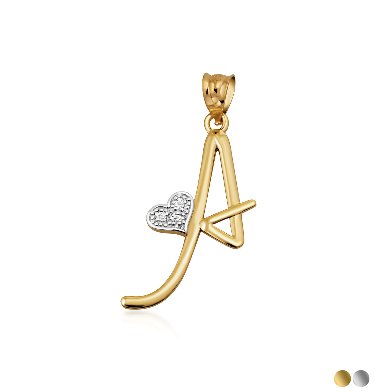10K/14K Yellow Gold Lab-Grown Diamond Heart Accent "A-Z" Initial Pendant Necklace