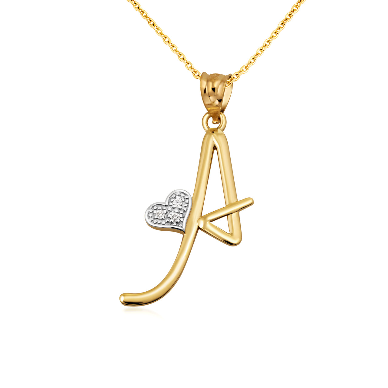 10K/14K Yellow Gold Lab-Grown Diamond Heart Accent "A-Z" Initial Pendant Necklace, view 4