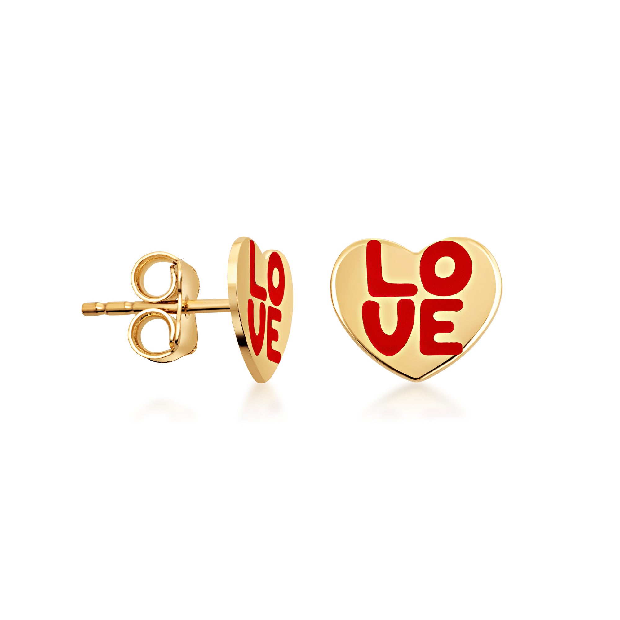 10K/14K Yellow Gold Love Heart Enamel Studs