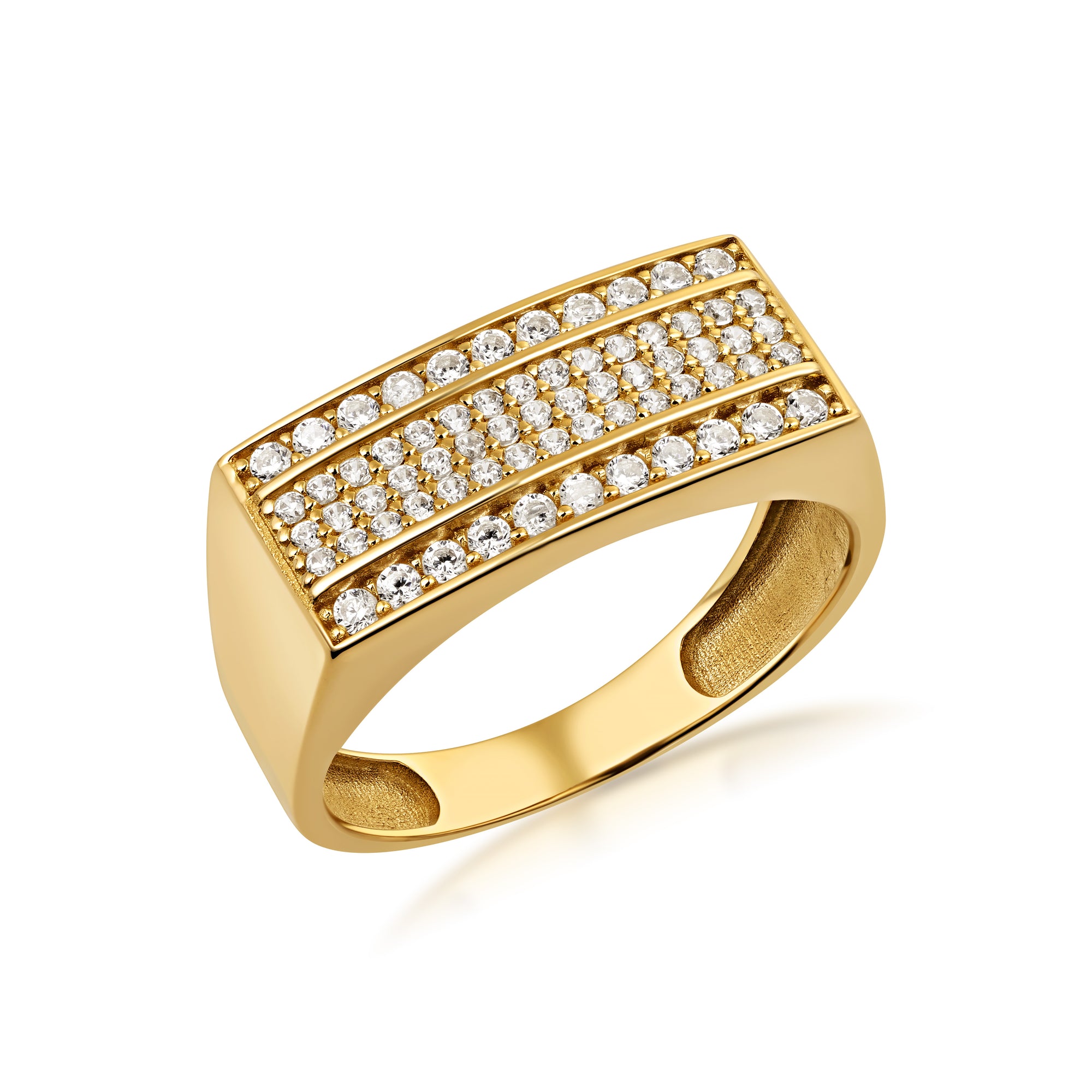 10K/14K Yellow Gold Triple Row Pave Men's Statement Ring